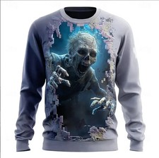 3D Zombie Long Sleeve Sweatshirt - Unisex Halloween Streetwear Full Size S-5XL