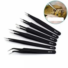 6PCS ESD Anti-Static Tweezers Set Precision Stainless Steel Repair Tools