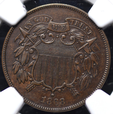 1868 TWO CENT PIECE NGC AU55 BN GLOSSY RICH WALNUT STRONG STRIKE NO DISTRACTIONS