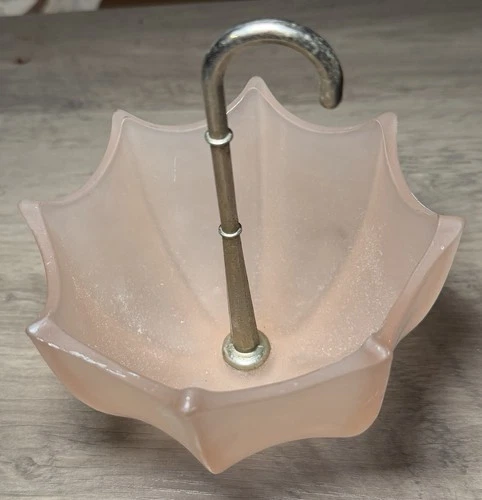 Fenton Pink Frosted Umbrella Glass 1960's Trinket Dish