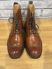 Cheaney Tweed Brogue Boots Size 11 Chestnut Brown Leather
