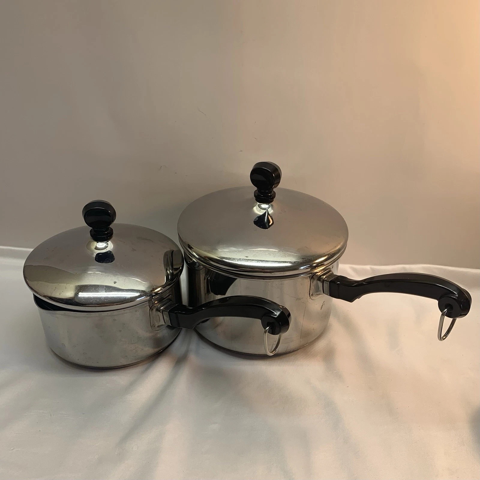 Vintage Farberware Durable Stainless Steel 1 Quart & 2 Quart Pots with Lids