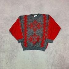 Vintage abstract knitted jumper Patterned Grandad chunky knit sweater Men's M