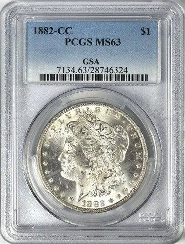 1882-CC $1 MORGAN SILVER DOLLAR PCGS MS63–GSA HOARD