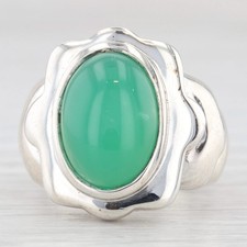 Green Chrysoprase Oval Cabochon Solitaire Ring Sterling Silver Size 5