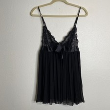 Victoria's Secret Black Lace Pleated Babydoll Lingerie Bow Slip Size M