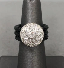 CHARRIOL ~ 18K White Gold & Diamond Black Steel Cable Band Ring ~ Apx .25 TCW