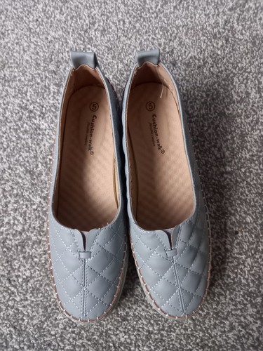 Cushion Walk Ladies Women's Low Wedge Slip On Alice Shoes Blue UK 5 New