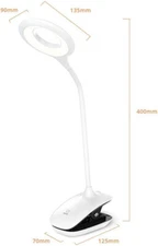 White Clip On Reading Light Rechargeable Flexible Goose-neck Cordless Dim-able 