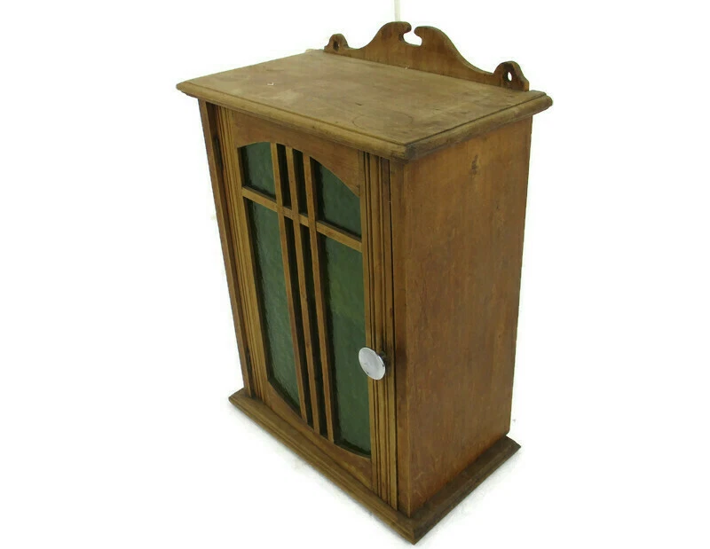 Boticario Baño Medicina Cocina Gabinete Madera Art Deco Vidrio Verde Precioso Foto 2 de 4