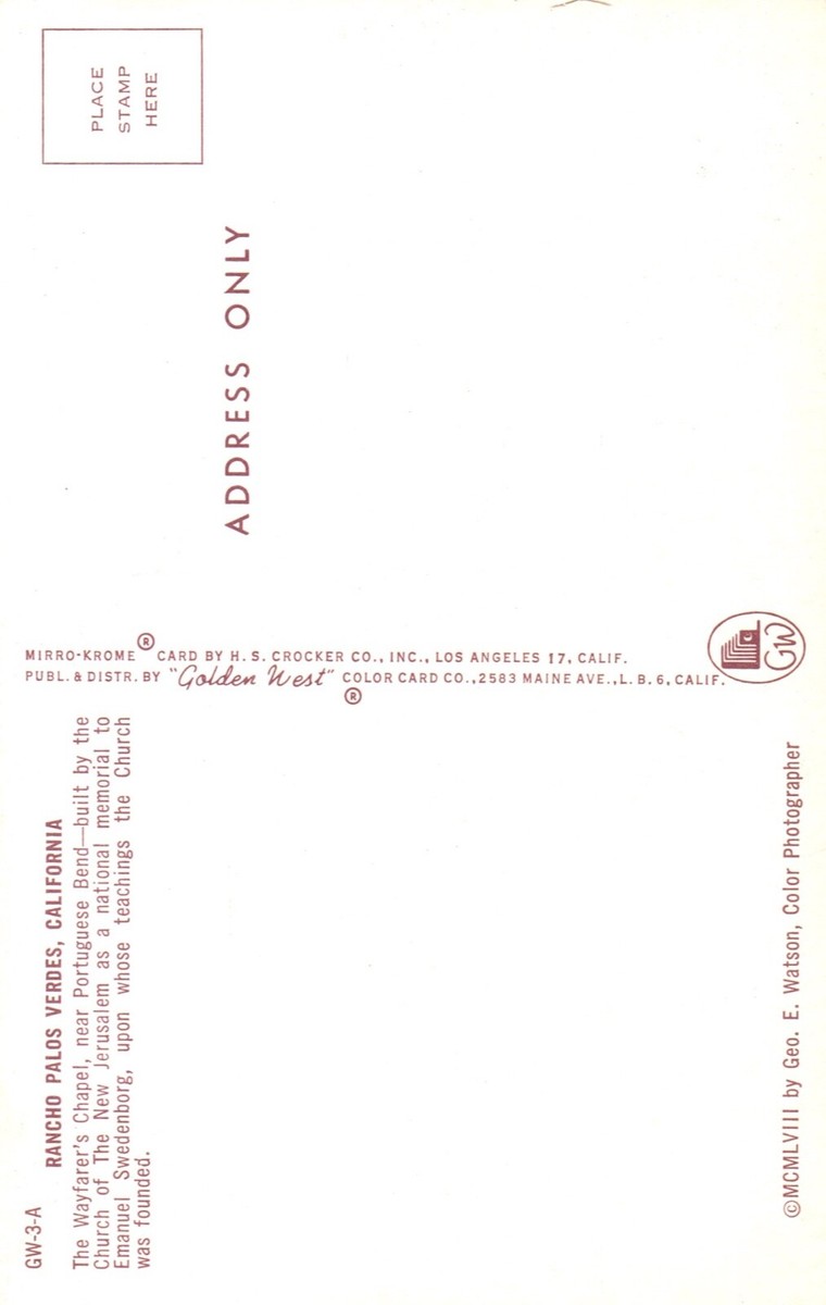 Vintage Rancho Palos Verdes, California Wayfarer's Chapel Postcard