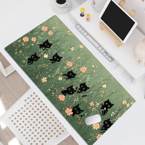Floral Mouse Pad Cute Cat Plant Green Desk Mat for Keyboard and Mouse Desk Pad - Picture 5 of 6