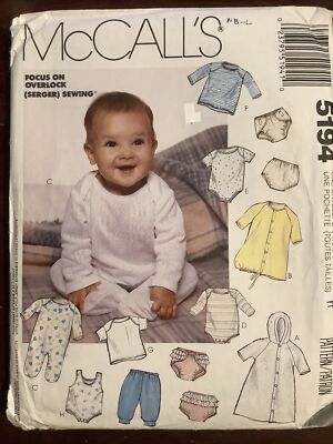 New McCALL S Infant Bodysuit T-shirt Pants Sleeping Bag Pattern 5194 Size NB - L