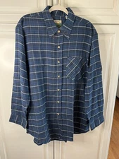 Deer Creek Mens Long Sleeve Button Up Flannel Size Large 100% Cotton Blue Plaid