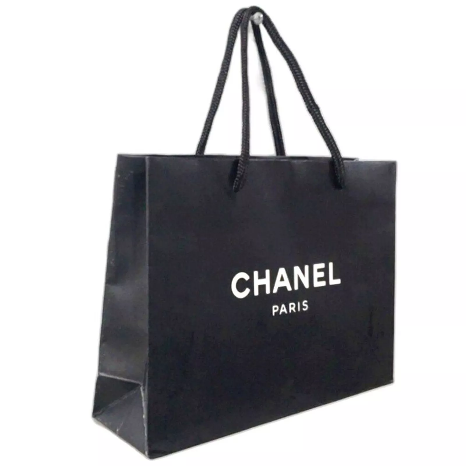 Sac shopping cadeau papier noir et blanc CHANEL Paris, taille luxe 8,75x6,5x2,25