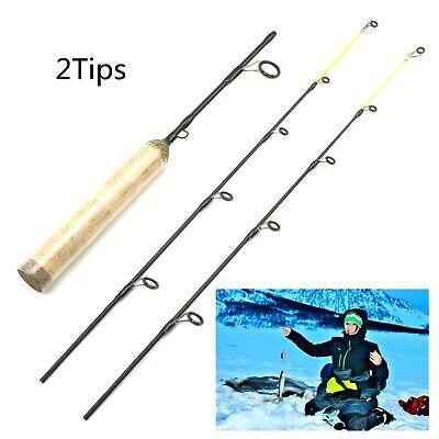 Lightweight Spinning Ice Fishing Rod Pole Winter Hard Carbon Portable 65cm  2Tips 