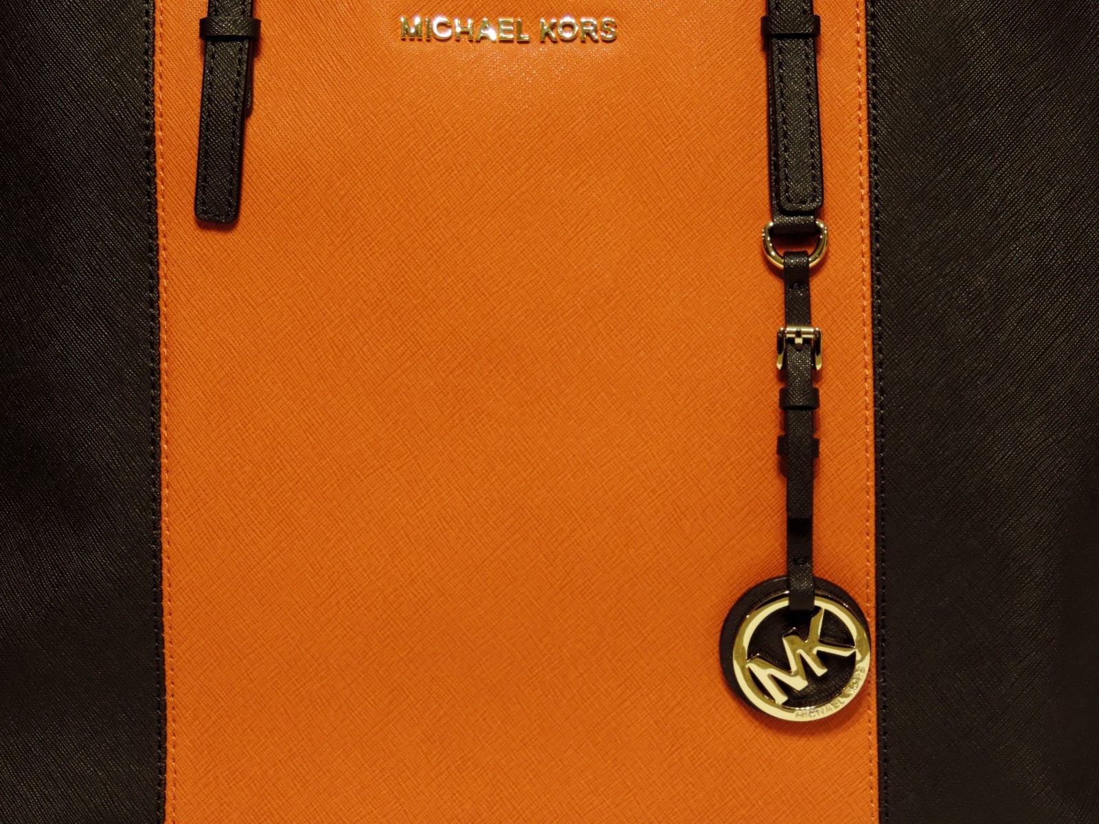 Michael Kors Jet Set Leather Colorblocked Coffee/orange Small 