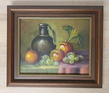 Dipinto olio natura morta con frutta firmato anni 70 olio su tela incorniciato