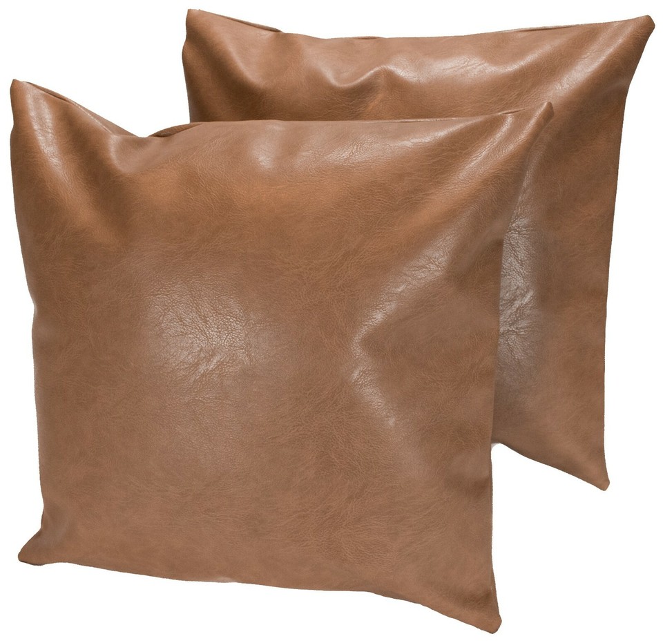 Pack of 2 Faux Leather Pillow Covers 18"x18" Luxury Soft Thick