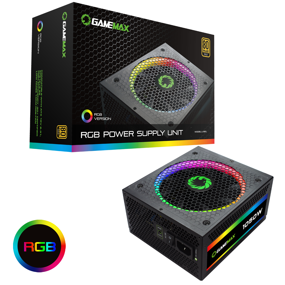 GameMax RGB1050 1050W 80+ Gold Fully Modular RGB Power Supply PSU