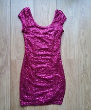 Sequin Pink Dress UK 8 XS S bodycon Xmas NYE sexy short Barbiecore BNWT New