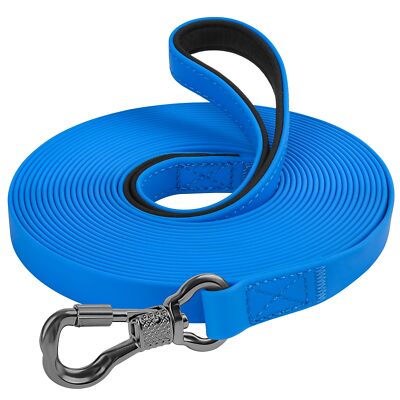 Waterproof Dog Long Line Blue 15FT Training Leash Padded Handle Walking Playing
