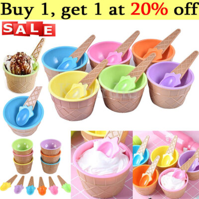 Ice Cream Dessert Bowls Matching Spoons Couple Bowl Dessert Bundle Gift  6Color UK