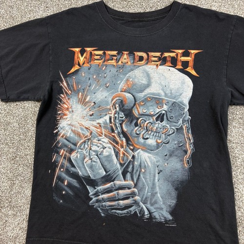Y2K Megadeth Camicia Uomo Media Nera Dynamite Metal Band Scheletro 2013 Concerto - Foto 2 di 6