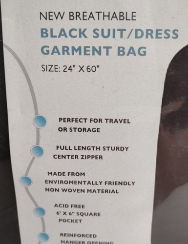 Anzug & Kleid schwarz Kleidersack Abdeckung 24"x60" hängende Trage für Aufbewahrung Reisen - Bild 4 von 5
