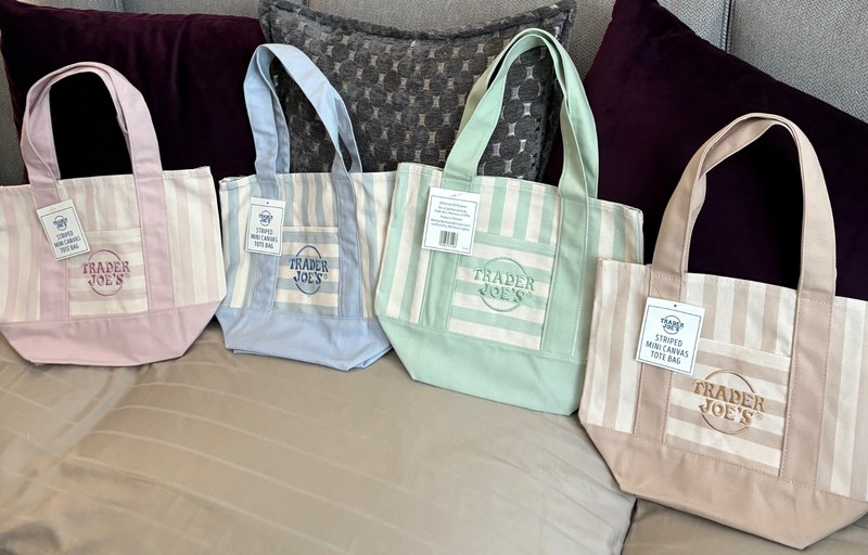 Trader Joe's Striped Mini Canvas Tote Bags NWT Set of 4 Multicolor!!! 