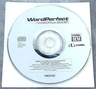 Vintage Corel WordPerfect Office 2002 OEM Installation CD-ROM Disc Only 980260