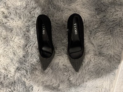 TIAMO Women s Black Pointed Toe Heels Rhinestone Pumps EU 39