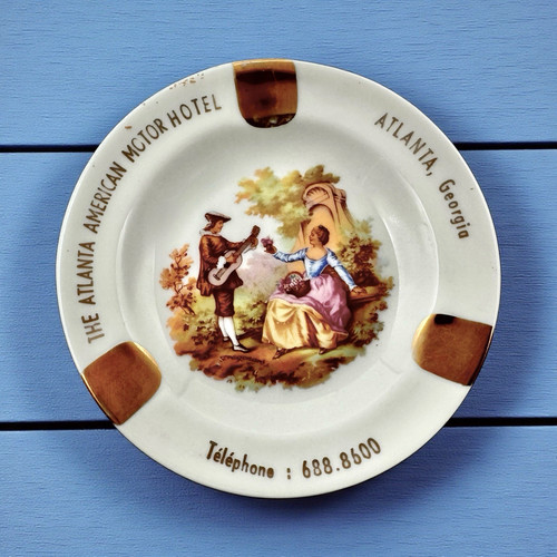 LIMOGES France ATLANTA AMERICAN MOTOR HOTEL GEORGIA Vintage 60s SOUVENIR ASHTRAY