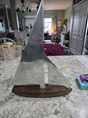 Vintage Salco Wood And Aluminum Sailing Boat Yacht Nautical Sculpture Figurine