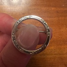 Vintage Silver Tone Floral Engraved Circle Pin Brooch Classic Round Jewelry