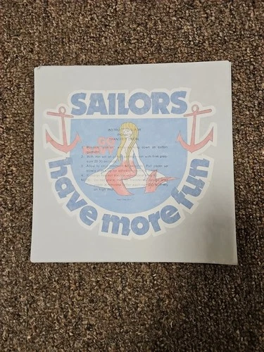 NAVY "Sailors Have More Fun" Topless Mermaid Iron On Transfer Decal Vintage 8x8