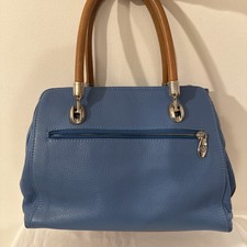 Borsa a tracolla Valentina in pelle blu ciottolato tracolla e laterale in pelle marrone