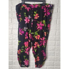 Susan Graver Pants Slinky Crop Pull On Ruched Tropical Resort Floral Size 2X