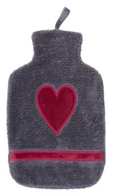 fashy Wärmflasche 2,0 ltr. "Herz", Flauschbezug, grau, Lagerauflösung!!!