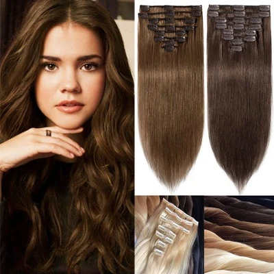 100G+ Echthaar Clip In Human Remy Hair Extensions 8Tressen Haarverlängerung Dick - Bild 1 von 4