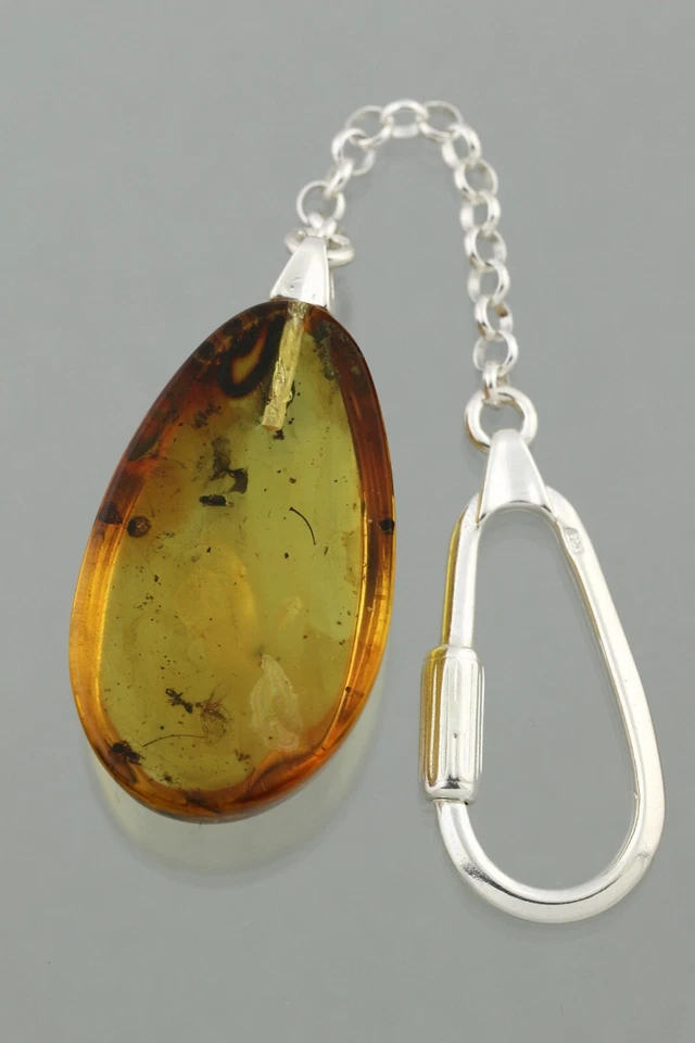 8 Fossil INSECTS Genuine BALTIC AMBER Drop Silver KEYRING KEYCHAIN 9.5g 211103-4 - Image 2 of 4