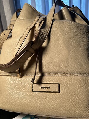 DKNY Crosby Ego Leather Shoulder Bucket Bag Handbag Nude Color NWT
