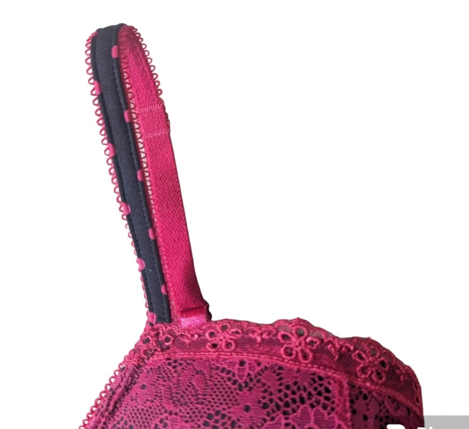 Sujetador B. Temptd Wacoal 32DDD Push Up Fucsia Encaje Negro Lunares Con Aros Floral Foto 3 de 4