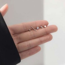 Solid Silver 5pcs Small Stud Set Earrings/Fashion Tiny Studs Set/Cute CZ Gold