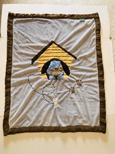 TIDDLIWINKS BLUE DOG HOUSE PAW PRINTS BONE  BABY BLANKET A4