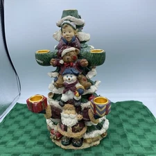 Christmas Tree Candle Holder W Santa, Snowman, Teddy Bear 