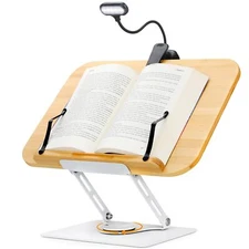 Book Stand for Reading Book Holder Hands Free with Book Light Adjustable Book...