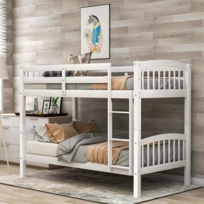 Twin Over Twin Bunk Bed with Full-length Guardrail No Spring Box