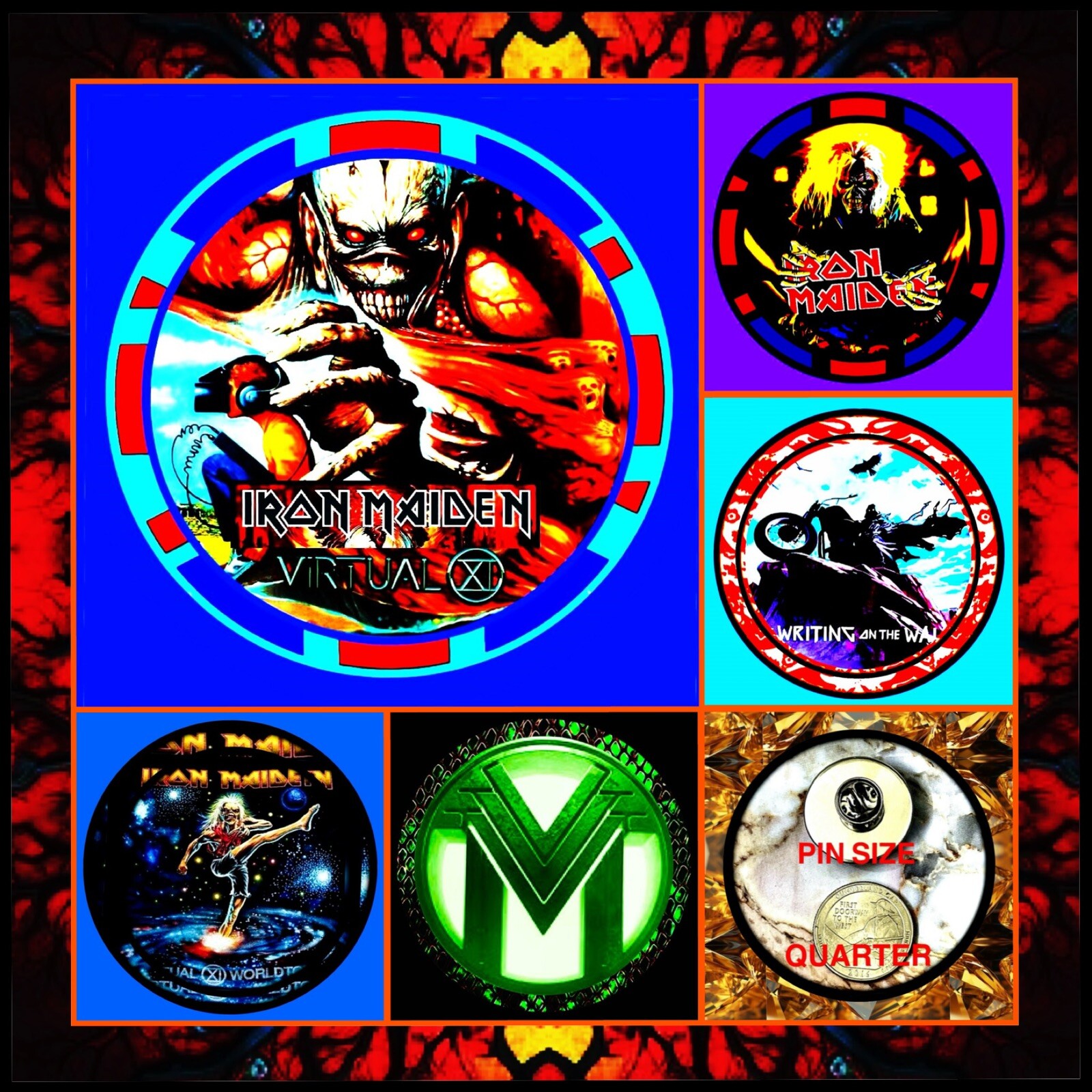 Iron Maiden Virtual XI Five Collectible Large UK Pins