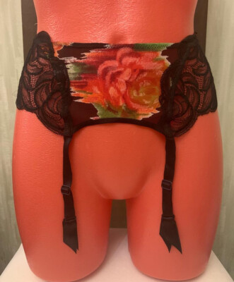Italian Marvel by La Perla Suspender Belt Lingerie Black Red Lace Size 10UK